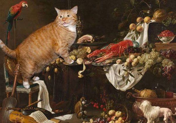 Gatto rosso inserito in dipinti famosi